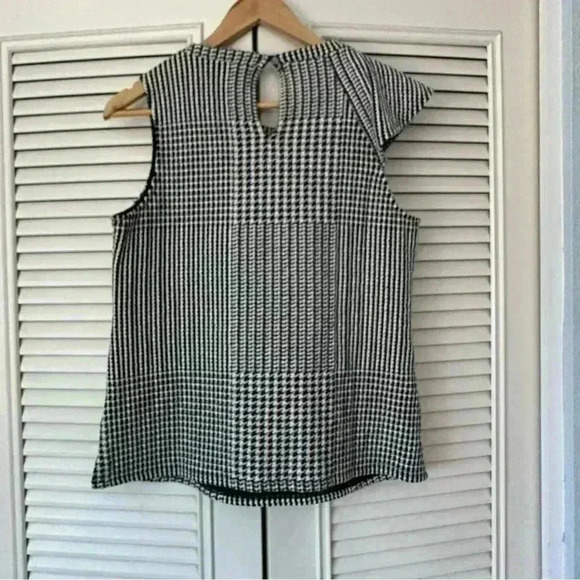 Anthropologie Dolan Callan Ruffled Tank Sleeveless Black White small houndstooth - Picture 7 of 14
